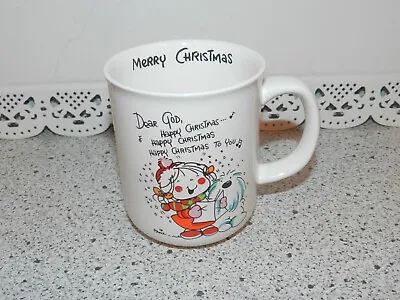 Vintage 1983 Enesco Dear God Coffee Mug Happy Merry Christmas Girl & Dog • $6