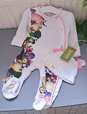 Baby Girl 0-3 Months BNWT Ted Baker Supersoft Sleepsuit And Hat Set • £9.38