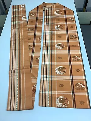 Japanese Vintage Kimono Nagoya Obi Polyester Light Brown Embroidery 142.5x11.8in • $49.90