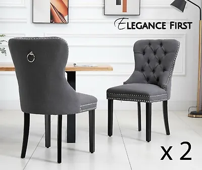 $452 • Buy 2 X  Grey French Provincial Fabric Dining Chairs Upholstered Tufted Back Studs 