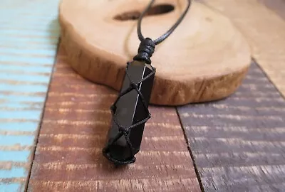 Double Point Black Onyx Natural Stone Necklace Men Man Adjustable Cord • $14.90