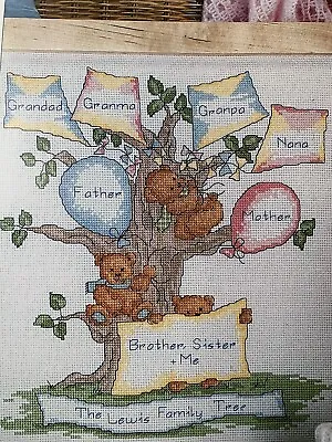 Cute Nursery Teddy Bear Family Tree Sampler Vintage Cross Stitch Chart • £1.39