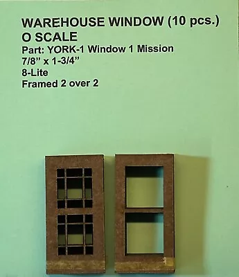 O Scale Laser Cut Windows (10 Ct.) 2-Piece 7/8  X 1-3/4  YORK-1 Window 1 Mission • $6.99