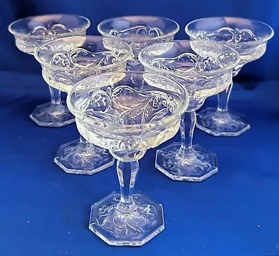 EARLY McKEE SET Of 6 EAPG ROCK CRYSTAL FOOTED 2 Oz CHAMPAGNE GOBLETS 4.25  TALL • $35