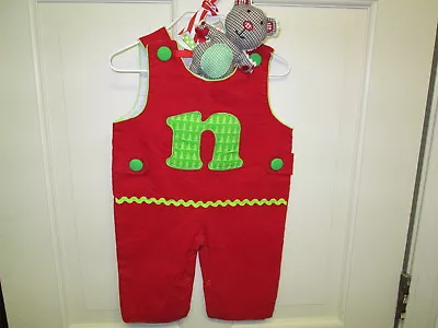 Mud Pie Initial Baby  N  Red Corduroy Longall And Christmas Rattle 0-6 Mos NWT • $14.95