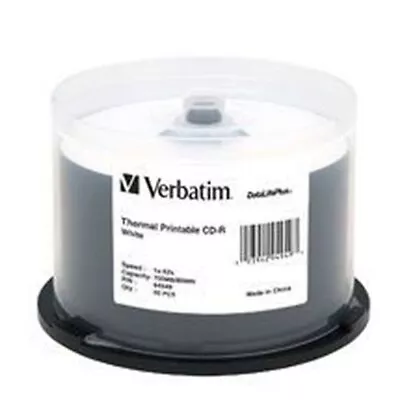 Verbatim CD-R 700MB/80min/52X - 50 Pack Spindle White Thermal Printable • $23.50