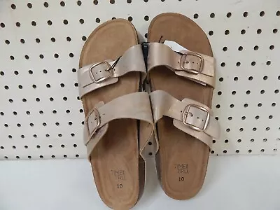 Time And Tru Women’s Two Band Slide Sandals-Metallic-Size 10-NWT • $8.99