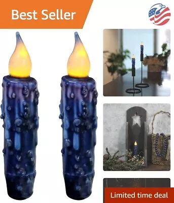 Navy Blue LED Timer Taper Candles - Flameless Lights - 2 PCS - Handmade • $27.99