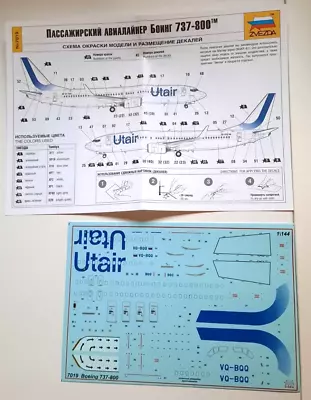 Zvezda Boeing 737-800 Utair 1/144 Scale Decal & Instructions Only New • $12.99