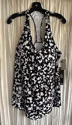 Magicsuit NWT Top Only Sz 16 Black/white Racerback Built In Bra Longer Front • $38