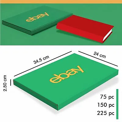 EBay Branded Packaging Small Cardboard Box (34.5cm X 24cm X2.5cm) Green/Yellow • £40.17