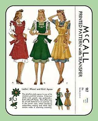 APRON Pinafore Bib Full EMBROIDERED Misses McCall 917 Vtg 1941 Sewing Pattern • $9.99