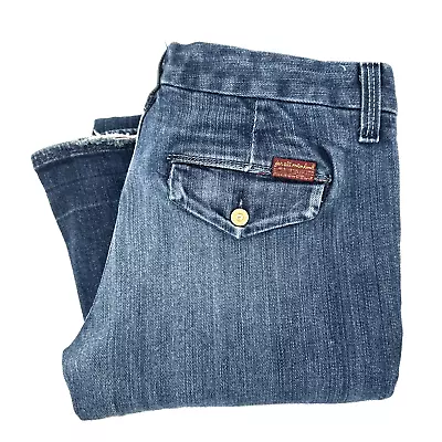 7 For All Mankind Jeans Womens 28 Flare Low Rise Blue Denim Distressed Stretch • $24.99