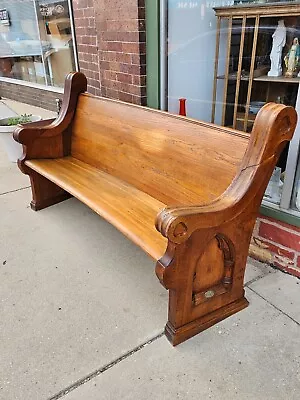 Antique Victorian Sleigh Church Gothic Oak Pew Bench Seat • $599.99