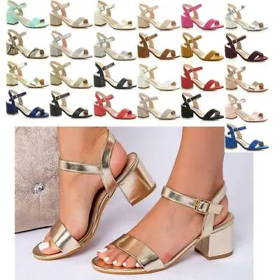 £17.99 • Buy Ladies Mid High Heels Sandals Wedding Bridal Party Prom Evening Comfort Shoes Sz