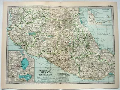 Central Mexico - Original 1902 Map By The Century Company. Antique • $18