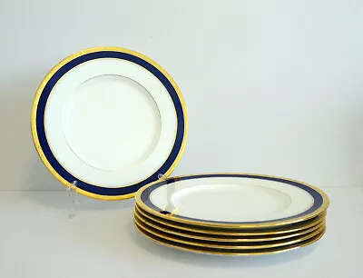 6 Minton For Tiffany & Co Porcelain Dinner Plates Cobalt Blue Gold England • $497.97