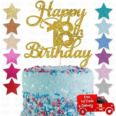 Happy 18th Glitter Birthday Party Cake Topper Eighteen Decoration Daughter Son • £2.75