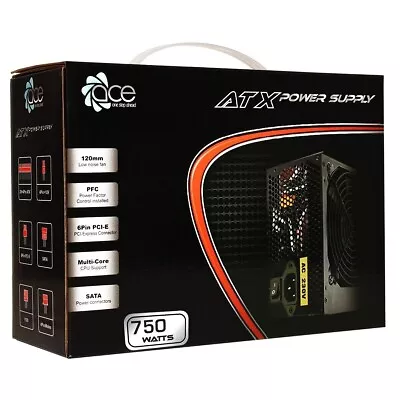 ACE 750W PSU PC Power Supply Unit Quiet 120mm Fan ATX 8pin 12V 8-Pin PCI-E SATA • £32.20
