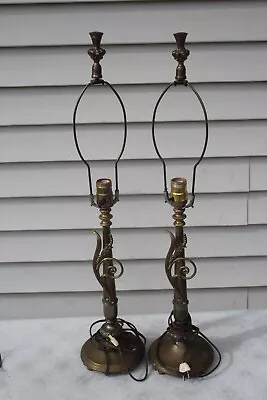 PAIR OF 2 Vintage Cast Metal & Brass Table Accent Lamps Solid Heavy MCM • $67.97