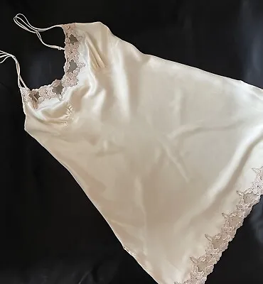 La Senza Champagne Chemise 100% Luxury Silk With Applique Lace Size 10 • £28.50