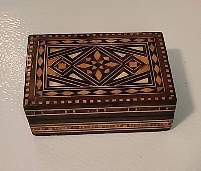 Vintage Hand Made Mother Of Pearl Inlay Wooden Trinket Jewelry Box • $12.99