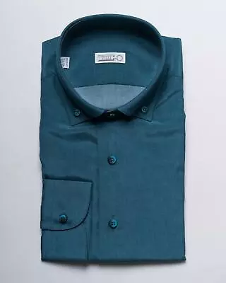 Zilli $1950 NWT Sea Blue Roma Silk Cotton Slim Fit Dress Sport Shirt 43 17 US • $386.96