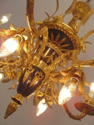 Chandelier Cherubs Empire Brass French Black Varnish Lamp 12 Lights Ø 28  • $1355