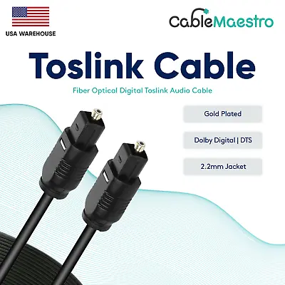 Fiber Optical Digital TOSLink S/PDIF Audio Cable 1.5ft 3ft 6ft 12ft 25ft 50ft  • $11.55