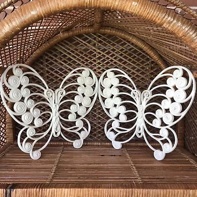 Vintage 1975 Burwood Products Co Wall Hanging Plastic Butterflies Ivory Set Of 2 • $24.99