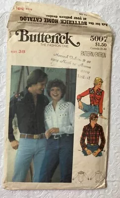 Butterick 5007 Sz 38 Chest Women Men LS Shirt Yoke Pattern Vintage 1970s CUT • $9.99