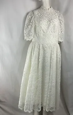 Retro 1980s Unbranded Wedding Dress Women 20 Beaded Short Sleeve Tulle Mock • $159.32