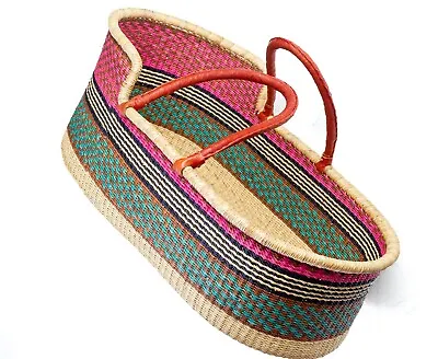 Large Baby Cot Basket With Leather Handle Handwoven In Ghana Moses Baby Carrier • $129.95