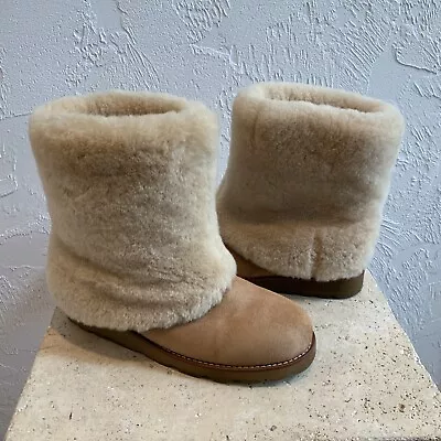 Ugg Boots Maylin Genuine Sheepskin Shearling Cuff Leather Suede S/N 3220 Size 10 • £168.73