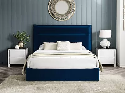 Double Bed Fabric Bedframe Ottoman  - Royal Blue - Velvet • £537.08