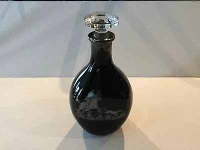 Elegant Glass Cambridge Sterling Silver Hunt Scene Black Pinch Decanter • $199.99