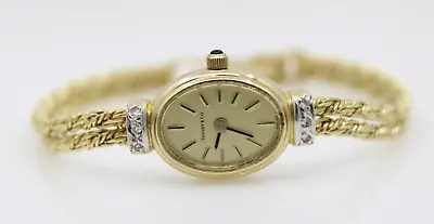 Vintage TIFFANY & CO. 14k Yellow Gold Diamond Twisted Rope Bracelet Watch Works • $1799.99