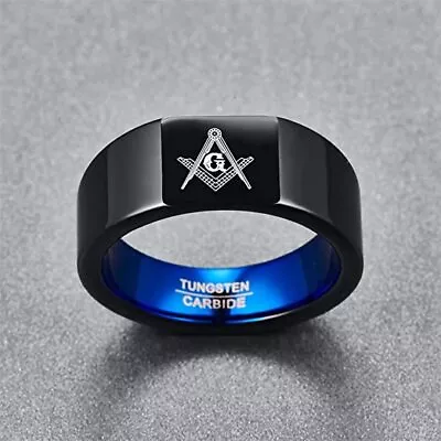 10mm Laser Masonic Sign Tungsten Carbide Ring Men's Retro Freemason Wedding Ring • $16.99