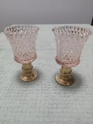 Vintage Home Interior Pink Diamond Point Glass Peg Votive Candle Holder Lot Of 2 • $15.99