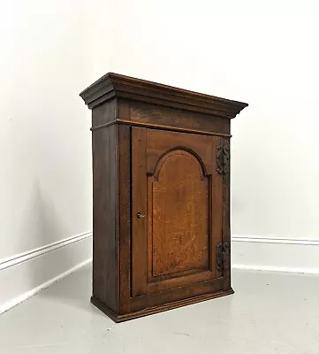 Circa 1700 Quartersawn Oak English Hanging Cupboard With Tombstone Panel Door • $1295