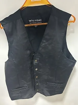 Wilsons Leather 5 Snap Vest Mens Size Large Black Motorcycle • $25