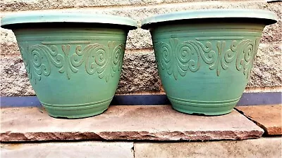 PAIR 2x LARGE GREEN COPPER 34CM Planter Round Plant Pot Barrel Basket Garden= • £13.99