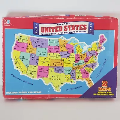 Milton Bradley Map Of The United States And World Map Puzzle New Damaged Box • $14.99