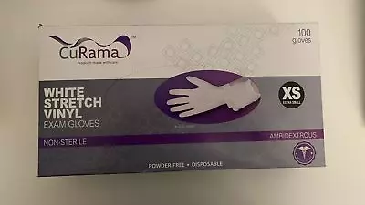 CURAMA White Stretch Vinyl Exam Gloves -XS Sizes& Powder-Free&Non-Sterile 100pcs • $15