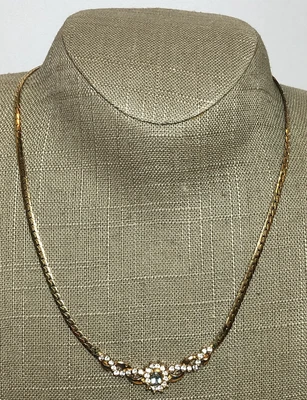 £15 • Buy Vintage Necklace Signed Movitex Gold Tone Flat Lay Snake Chain Sparkly Crystal 