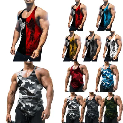 Men Workout Tank Top Gym Athletic Sports Vest Fitness Bodybuilding Muscle Shirt • £7.79