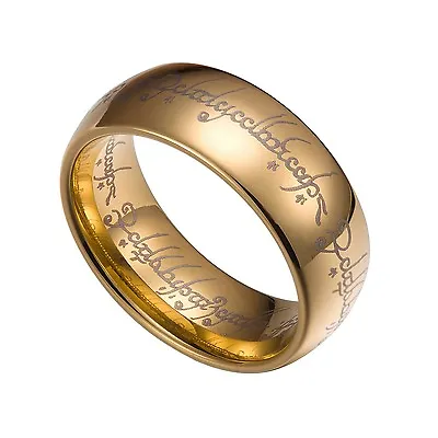 Gold Tungsten Carbide 8mm Lord Of The Rings Band Size 7-14 TG020 • £16.40