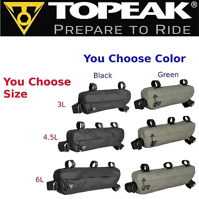 Topeak Midloader Frame Bag Touring Gear Bike Packing Pick 6L 4.5L 3L Black/Green • $42.50