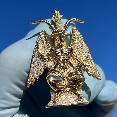 14K Gold Plated 925 Sterling Silver Baphomet Moissanite VVS1 Satan Devil Pendant • $184.95