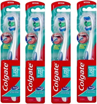 4 X Colgate 360 Whole Mouth Clean Toothbrush With Tongue Cleaner MEDIUM Best New • £14.99
